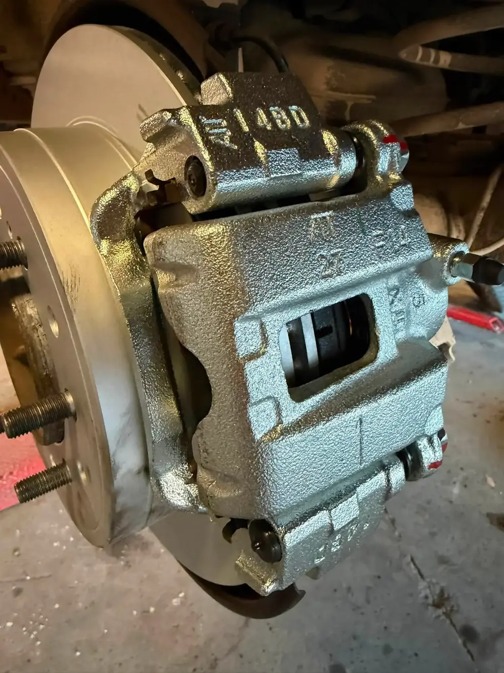Close-up of a real brake assembly from Ashtech Mechanical work.